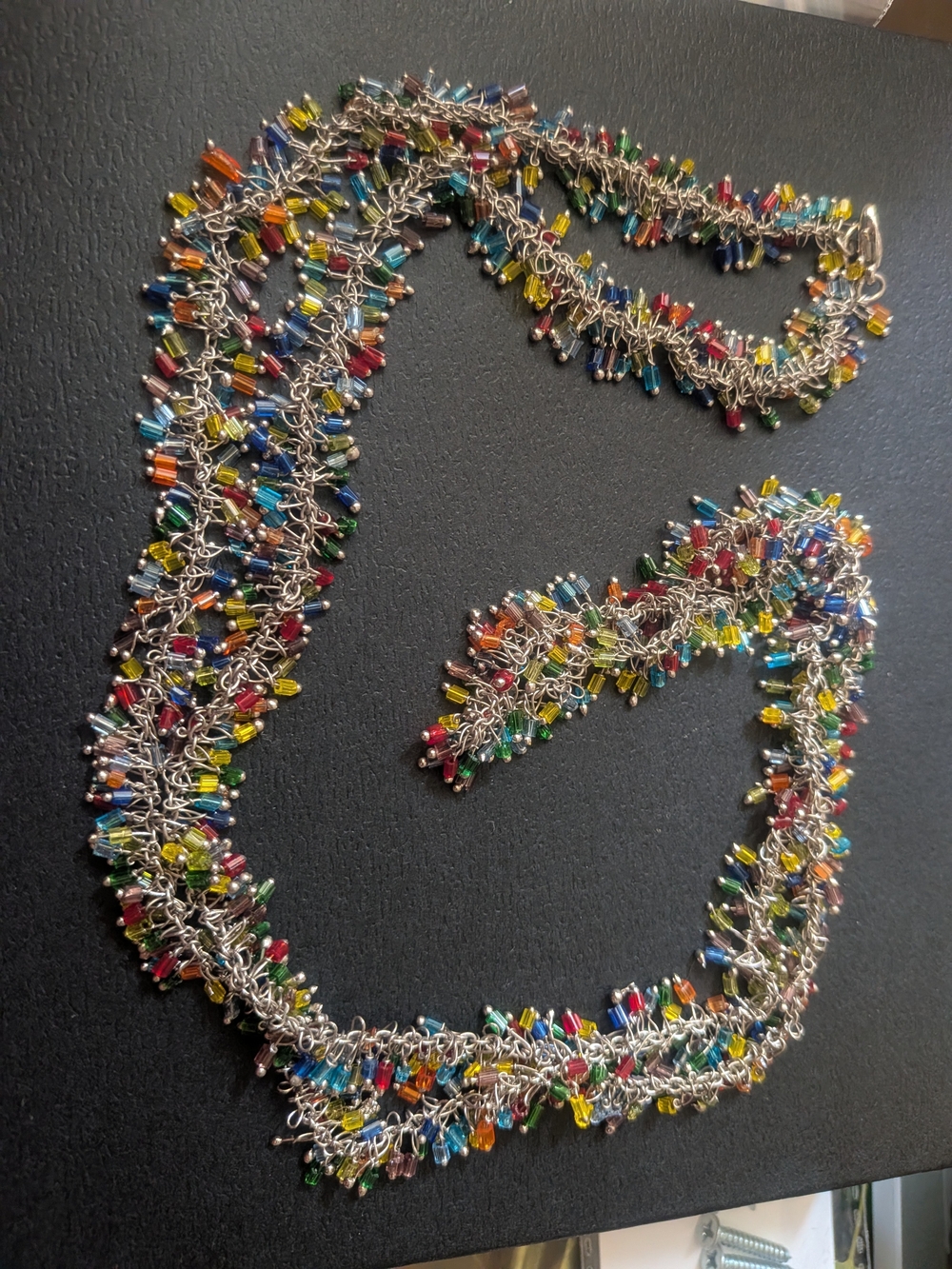 Rainbow Beaded Multi-Strand Statement Necklace